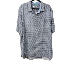 Tommy Bahama Mens Button Shirt XXL Blue Geometric Island Vacation Casual Hexagon